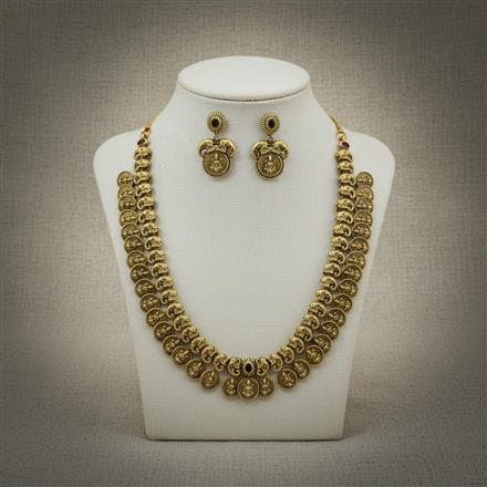 Antique Temple Necklace Set With Matte Gold Plating