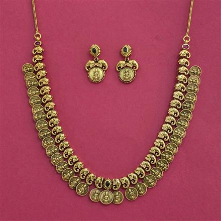 Antique Temple Necklace Set With Matte Gold Plating