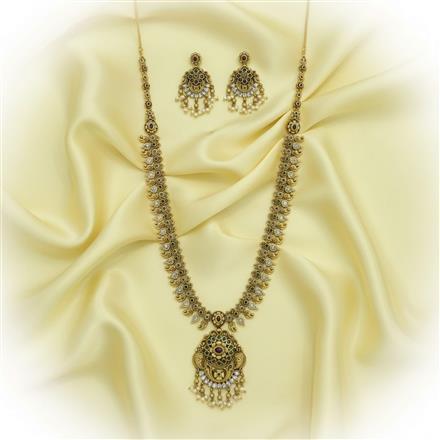Antique Long Necklace Set With Matte Gold Plating