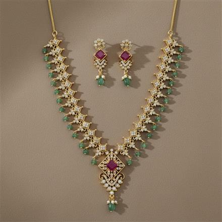 Antique Moti Necklace Set With Matte Gold Plating