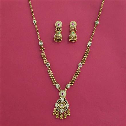 Antique Moti Pendant Set With Matte Gold Plating