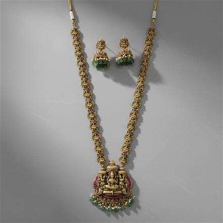 Antique Temple Necklace Set With Matte Gold Plating