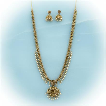 Antique Long Necklace Set With Matte Gold Plating