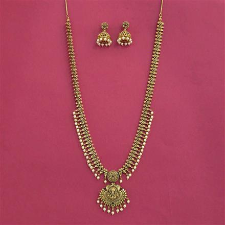 Antique Long Necklace Set With Matte Gold Plating