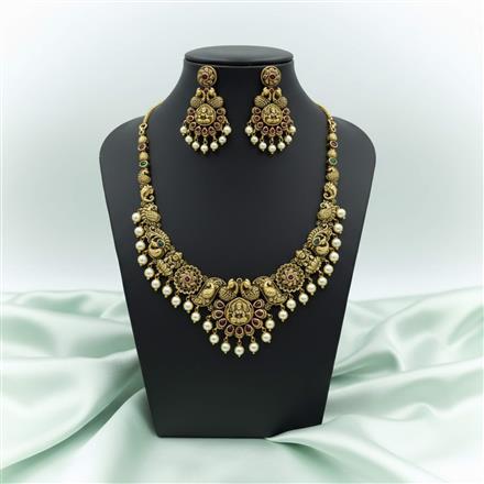 Antique Temple Necklace Set With Matte Gold Plating