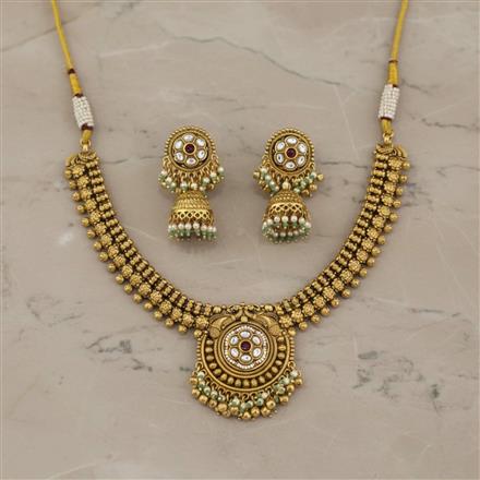 Antique Moti Necklace With Matte Gold Plating