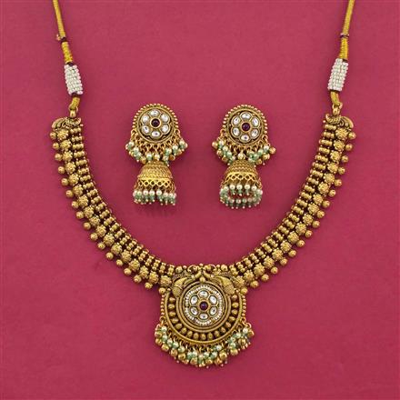 Antique Moti Necklace With Matte Gold Plating