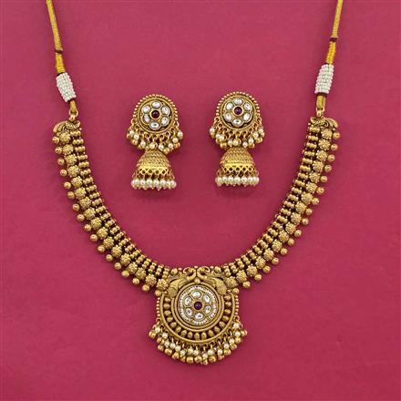Antique Moti Necklace With Matte Gold Plating