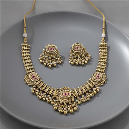 Antique Moti Necklace Set With Gold Plating