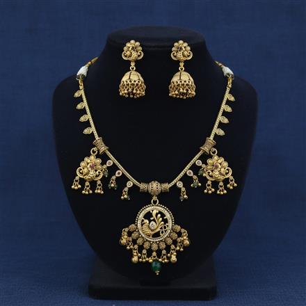 Antique Peacock Necklace With Matte Gold Plating