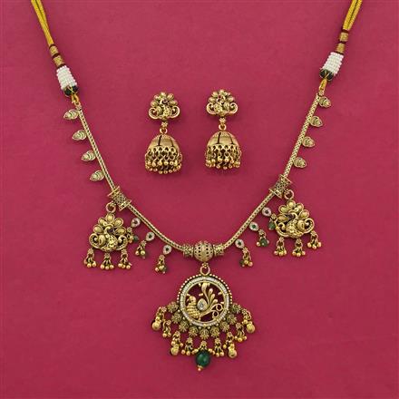 Antique Peacock Necklace With Matte Gold Plating