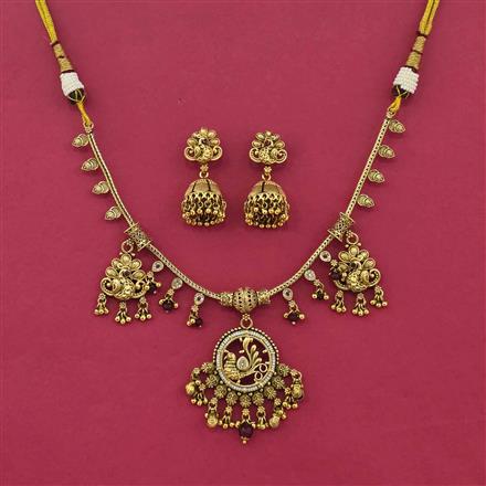 Antique Peacock Necklace With Matte Gold Plating