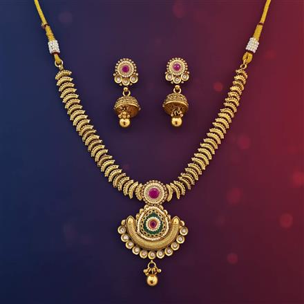 Antique Moti Necklace Set With Matte Gold Plating