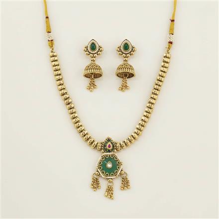 Antique Moti Necklace Set With Matte Gold Plating