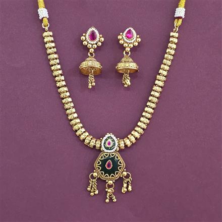 Antique Moti Necklace Set With Matte Gold Plating