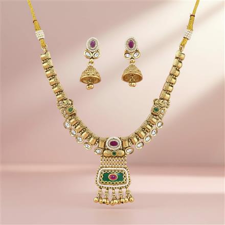 Antique Moti Necklace Set With Matte Gold Plating