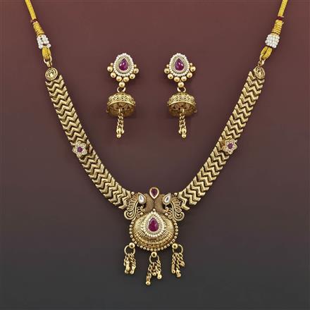 Antique Moti Necklace Set With Gold Plating