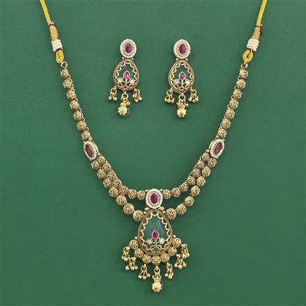 Antique Moti Necklace Set With Gold Plating