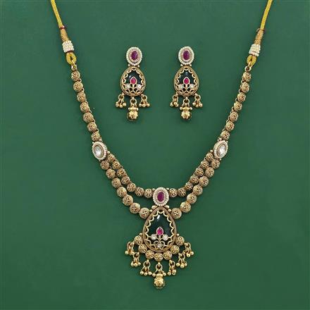Antique Moti Necklace Set With Gold Plating