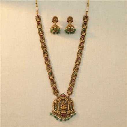 Antique Long Necklace With Matte Gold Plating