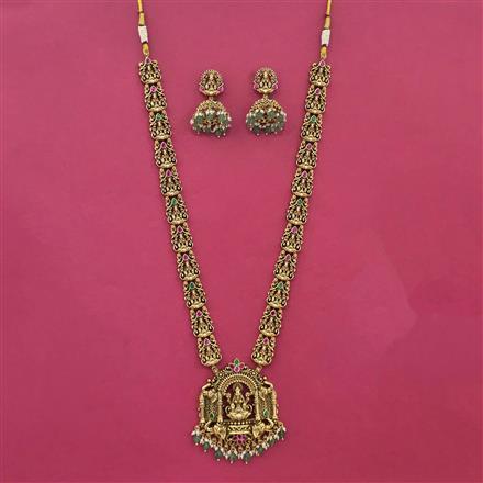 Antique Long Necklace With Matte Gold Plating