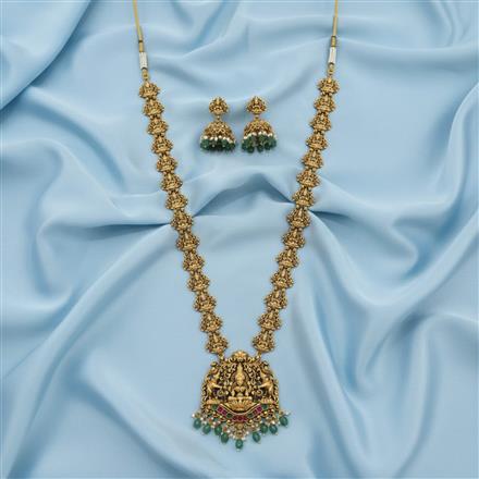 Antique Long Necklace With Matte Gold Plating