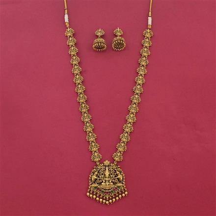 Antique Long Necklace With Matte Gold Plating