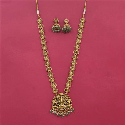 Antique Long Necklace With Matte Gold Plating
