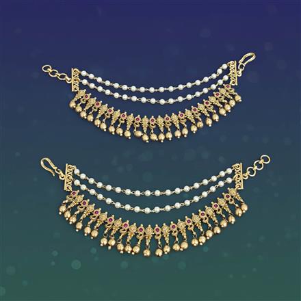 Antique Moti Ear Chain With Matte Gold Plating
