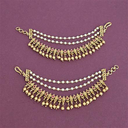Antique Moti Ear Chain With Matte Gold Plating