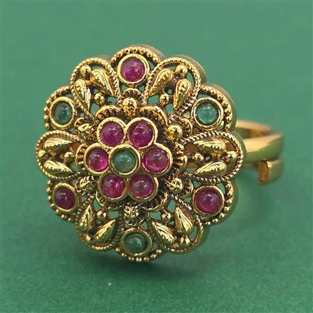Antique Adjustable Ring With Matte Gold Plating