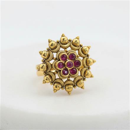 Antique Adjustable Ring With Matte Gold Plating