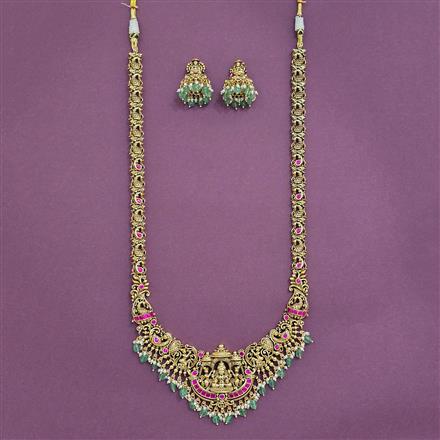 Antique South Indian Necklace Set With Matte Gold Plating