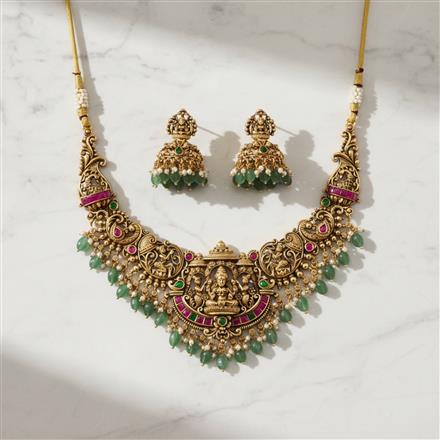 Antique South Indian Necklace With Matte Gold Plating