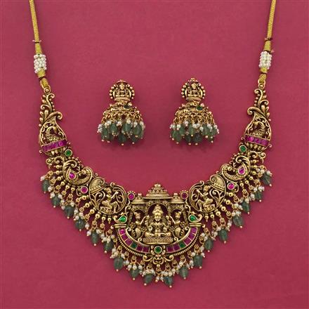 Antique South Indian Necklace With Matte Gold Plating