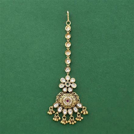 Antique Moti Tikka With Matte Gold Plating