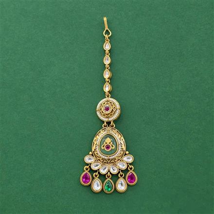 Antique Moti Tikka With Matte Gold Plating