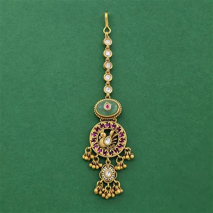Antique Moti Tikka With Matte Gold Plating