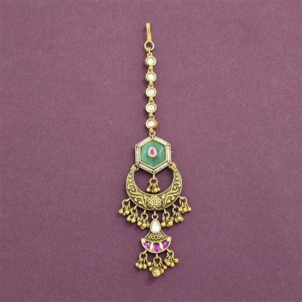 Antique Moti Tikka With Matte Gold Plating