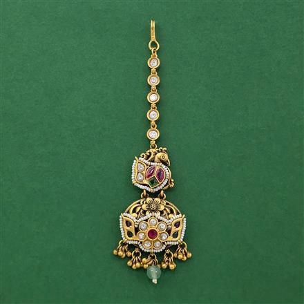 Antique Moti Tikka With Matte Gold Plating