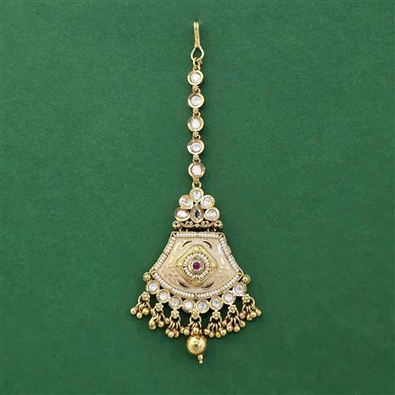 Antique Moti Tikka With Matte Gold Plating