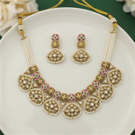 Antique Moti Necklace Set With Gold Plating