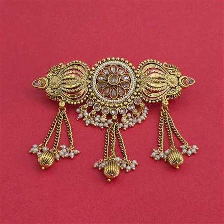 Antique Moti Hair Clip With Gold Plating