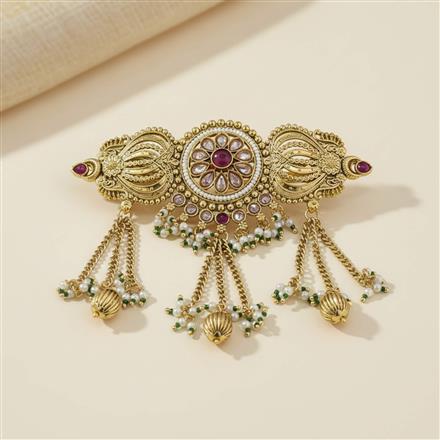Antique Moti Hair Clip With Gold Plating