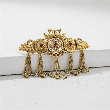 Antique Moti Hair Clip With Gold Plating