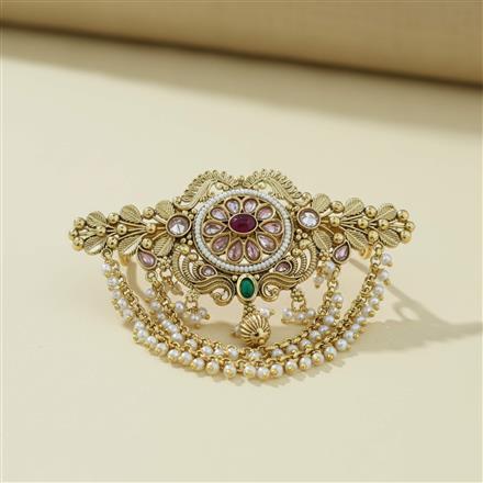 Antique Moti Hair Clip With Gold Plating