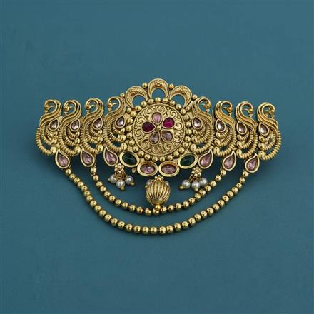 Antique Moti Hair Clip With Gold Plating
