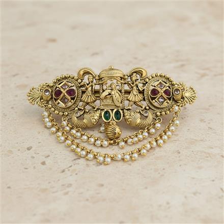 Antique Moti Hair Clip With Gold Plating