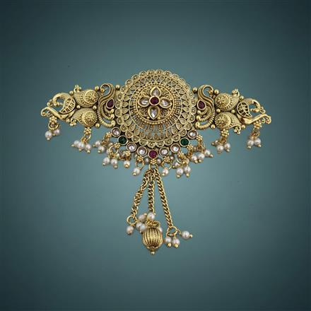 Antique Moti Hair Clip With Gold Plating