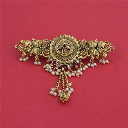 Antique Moti Hair Clip With Gold Plating